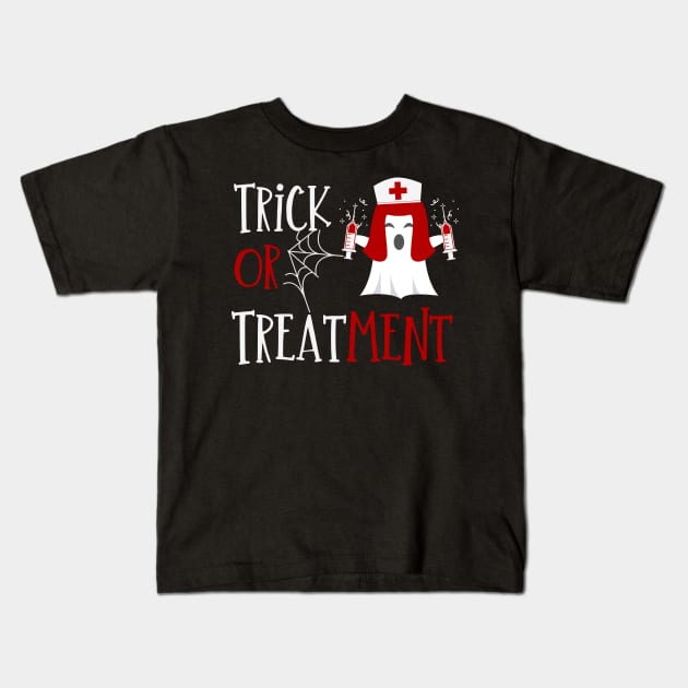 Trick or treatment funny Nurse Halloween ghost in Nurse hat design Kids T-Shirt by BlueLightDesign